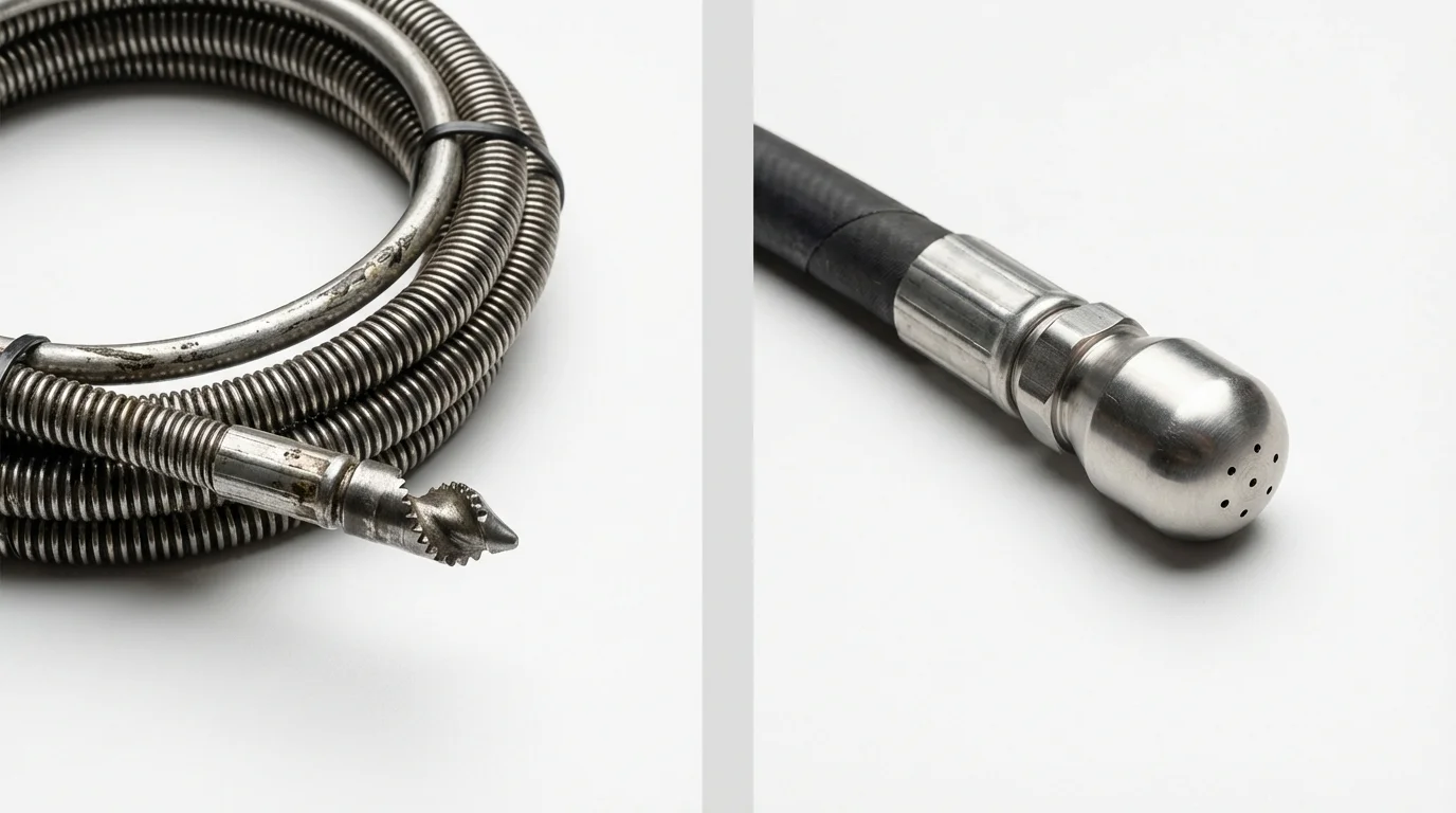 Drain snake cable and hydro jetting nozzle used for drain cleaning in Pocahontas, AR