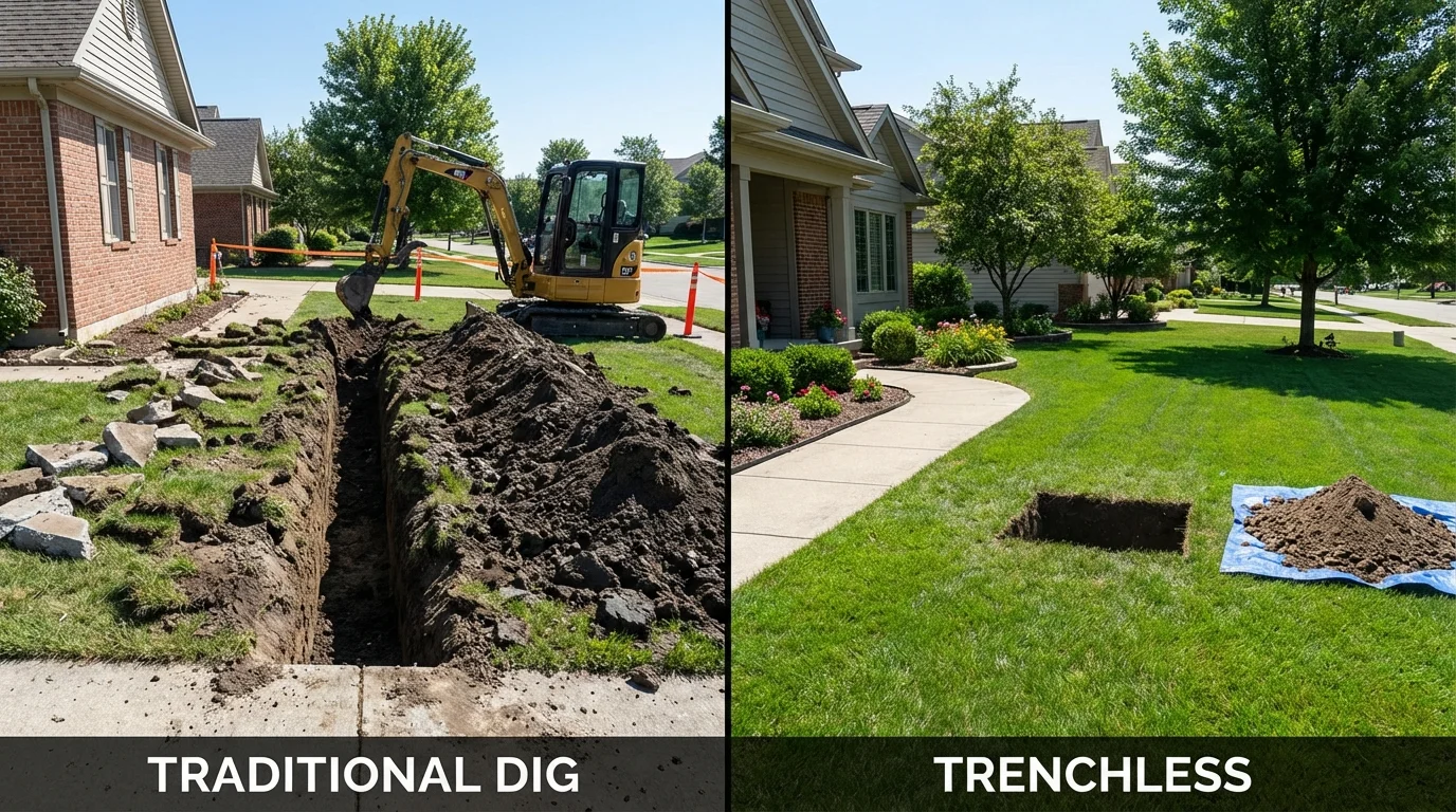 Trenchless sewer repair with minimal yard damage versus traditional excavation in Pocahontas, AR